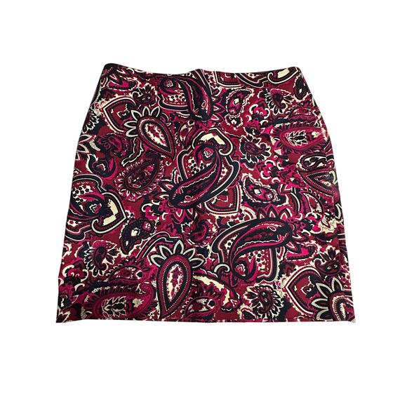 Talbots Skirt Mini Paisley Burgundy Navy lined 8P Fall Career Office Party - Picture 1 of 6